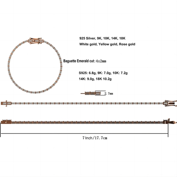 Yellow Gold and Baguette Cut Lab Padparadscha Sapphire Bracelet 7.5 inches Long - Picture 3 of 5
